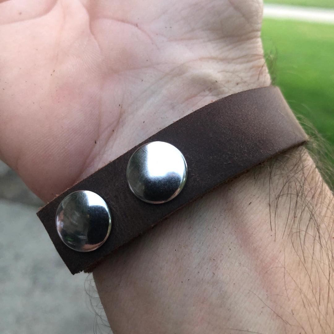 Adjustable Minimalist Soft Brown Leather Steel Ring Bracelet