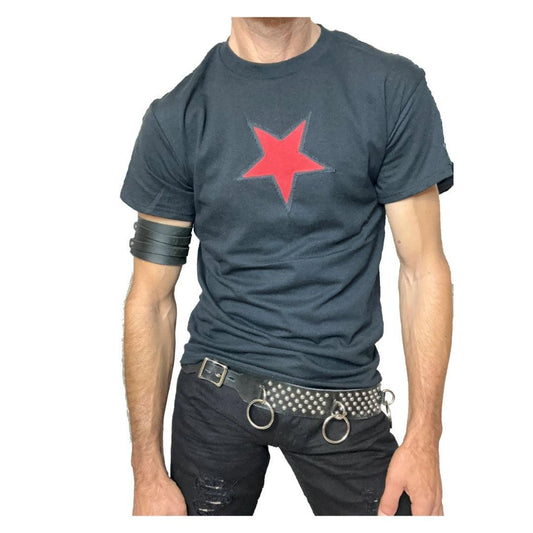 Boomers Denim Red Star Rocker Patch Tee Shirt