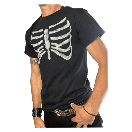 Punk Rock Skeleton Rib Cage Black T Shirt