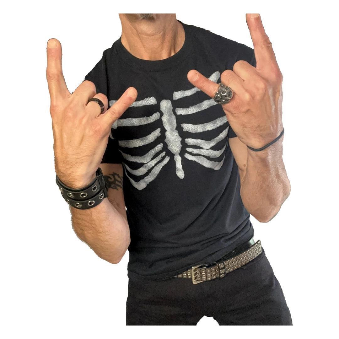 Punk Rock Skeleton Rib Cage Black T Shirt