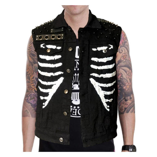 Black Punk Rock Skeleton Rib Cage Battle Vest boomersarepunktoo.com