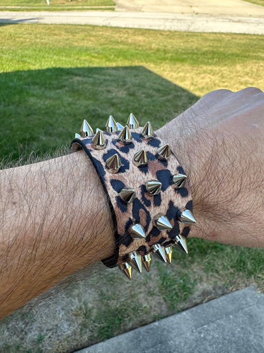 brown-leopard-print-spiked-leather-bracelet-1 - Boomers are Punk too