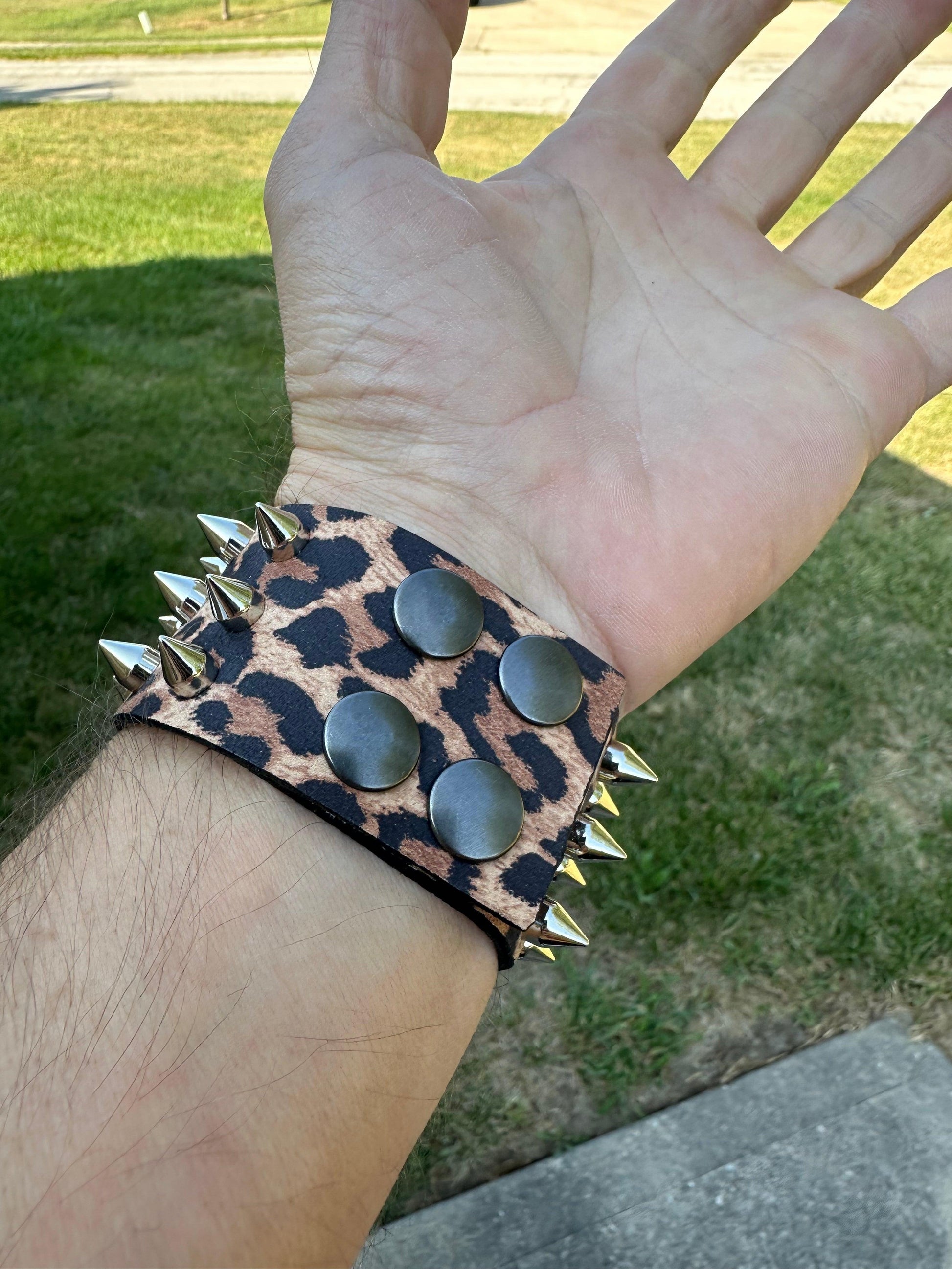 brown-leopard-print-spiked-leather-bracelet-2 - Boomers are Punk too