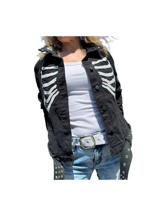 Misfits Kitty Studded Black Stretch Denim Jacket w Moto Belt boomersarepunktoo.com