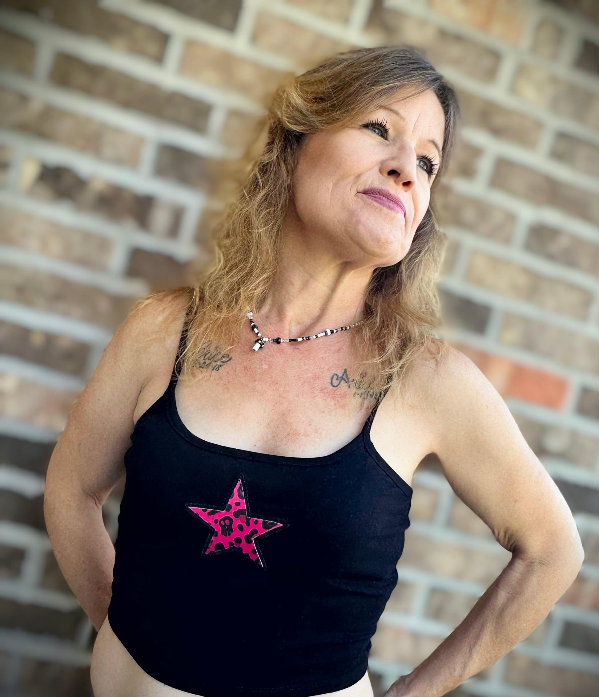 Hot Pink Leopard Print w/ Skulls Rockstar Crop Top boomersarepunktoo.com