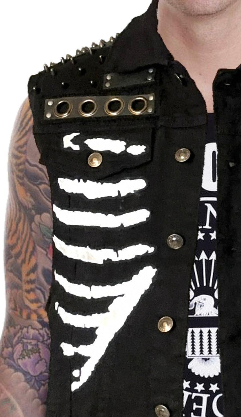 Men’s Black Punk Rock Skeleton Rib Cage Battle Vest boomersarepunktoo.com