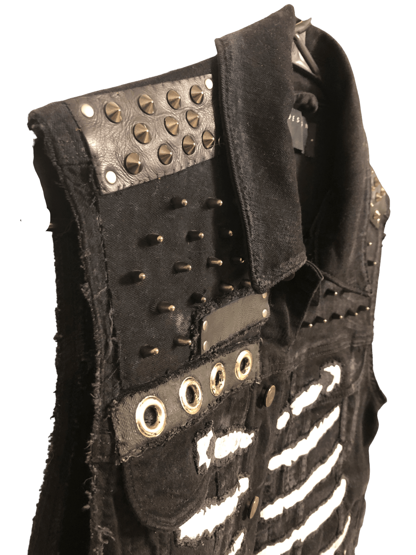 Men’s Black Punk Rock Skeleton Rib Cage Battle Vest boomersarepunktoo.com