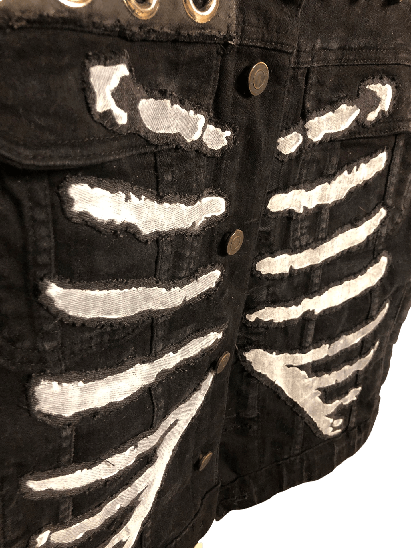 Men’s Black Punk Rock Skeleton Rib Cage Battle Vest boomersarepunktoo.com