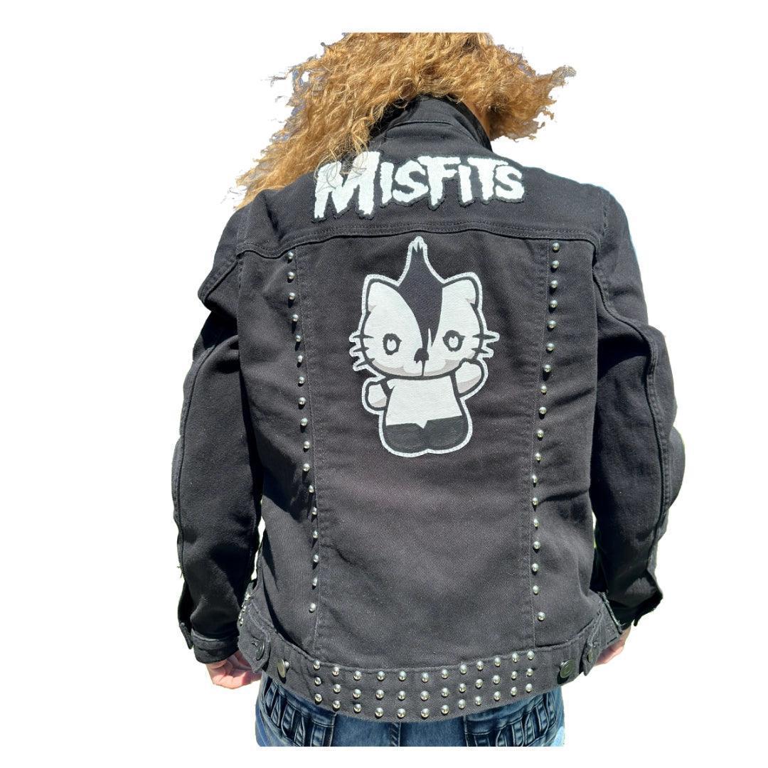 Misfits Kitty Studded Denim Jacket w Moto Belt boomersarepunktoo.com