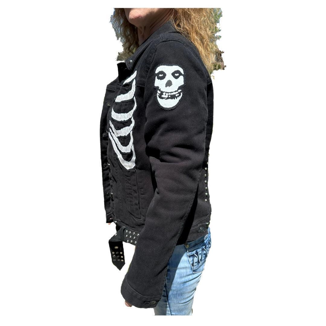 Misfits Kitty Studded Denim Jacket w Moto Belt boomersarepunktoo.com