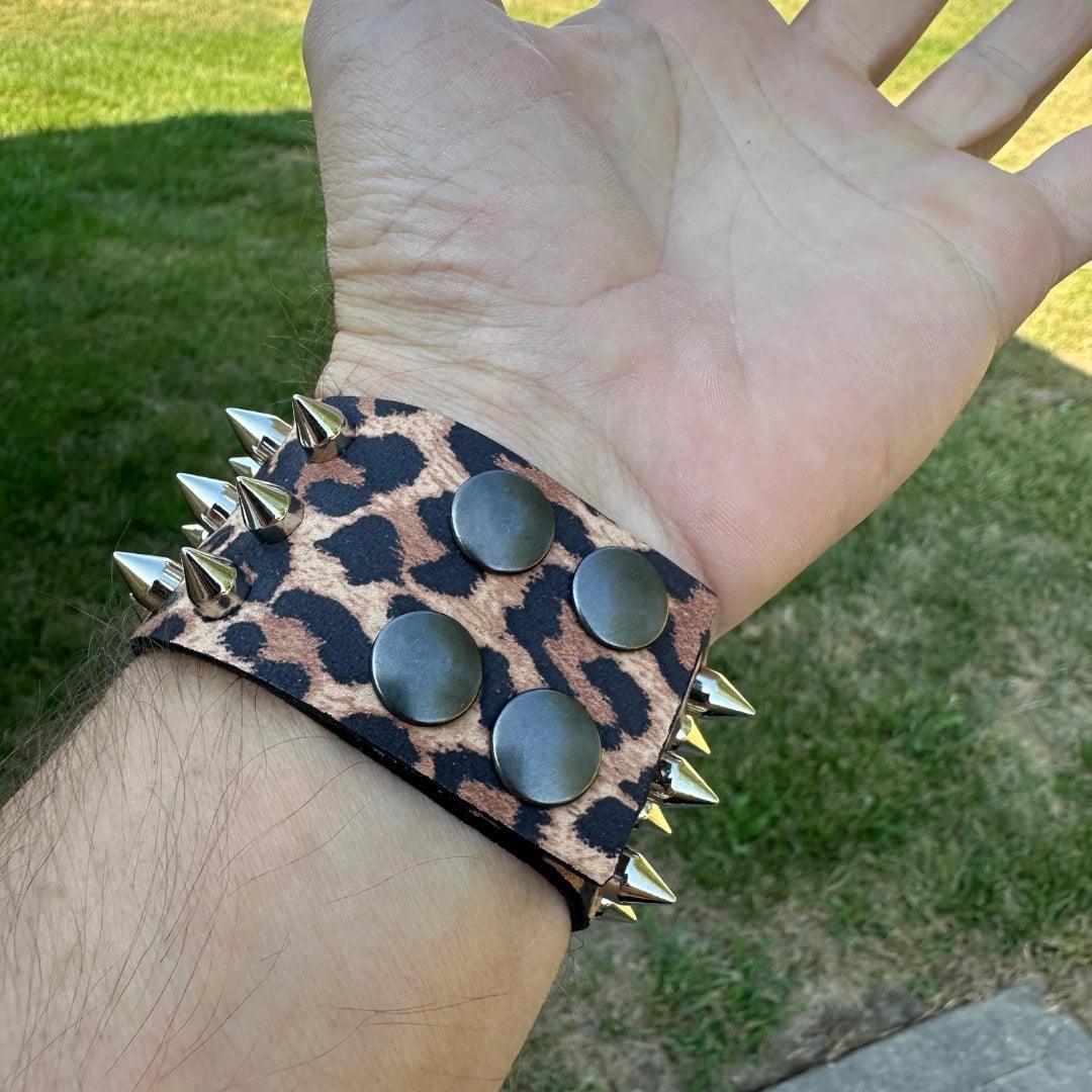 Pretty in Punk Brown Leopard Print Spiked Leather Cuff boomersarepunktoo.com