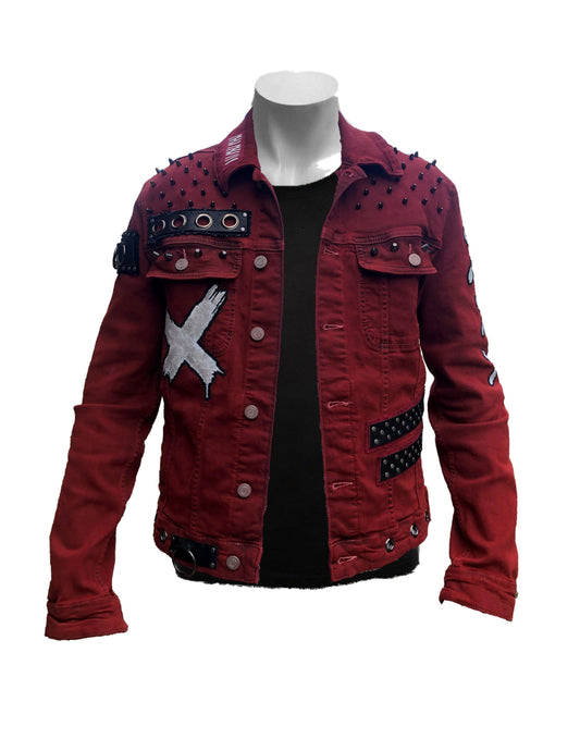 Scarlet Red Punk Rock Battle Jacket (The Forsaken) boomersarepunktoo.com