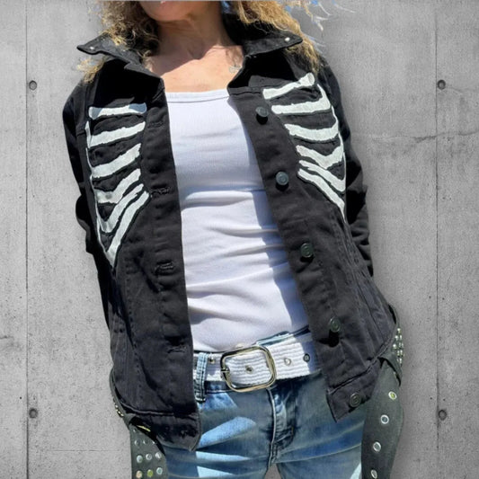 The Misfits Kitty Studded Denim Jacket w Moto Belt boomersarepunktoo.com