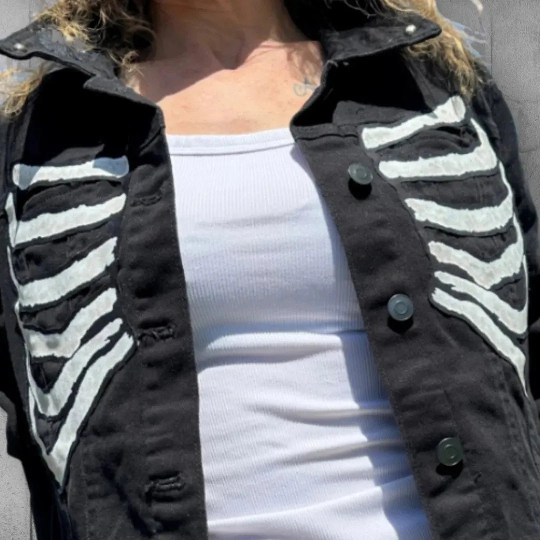 The Misfits Kitty Studded Denim Jacket w Moto Belt boomersarepunktoo.com