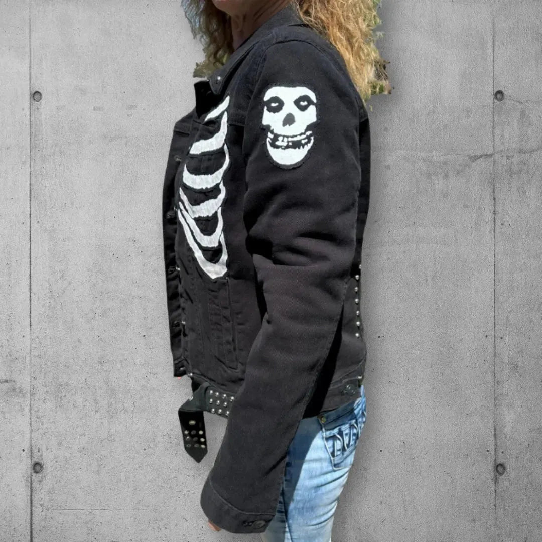The Misfits Kitty Studded Denim Jacket w Moto Belt boomersarepunktoo.com