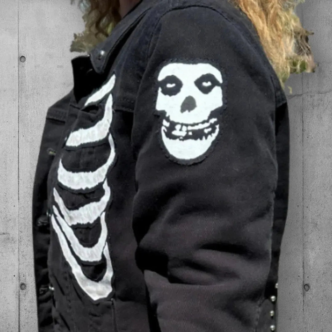 The Misfits Kitty Studded Denim Jacket w Moto Belt boomersarepunktoo.com