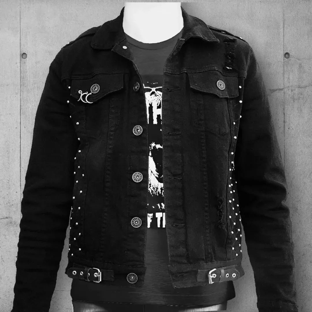 Jean Jacket Punk Rocker Underground U.K. Studded Punk Rocker Black Denim Jacket – Boomers are ...