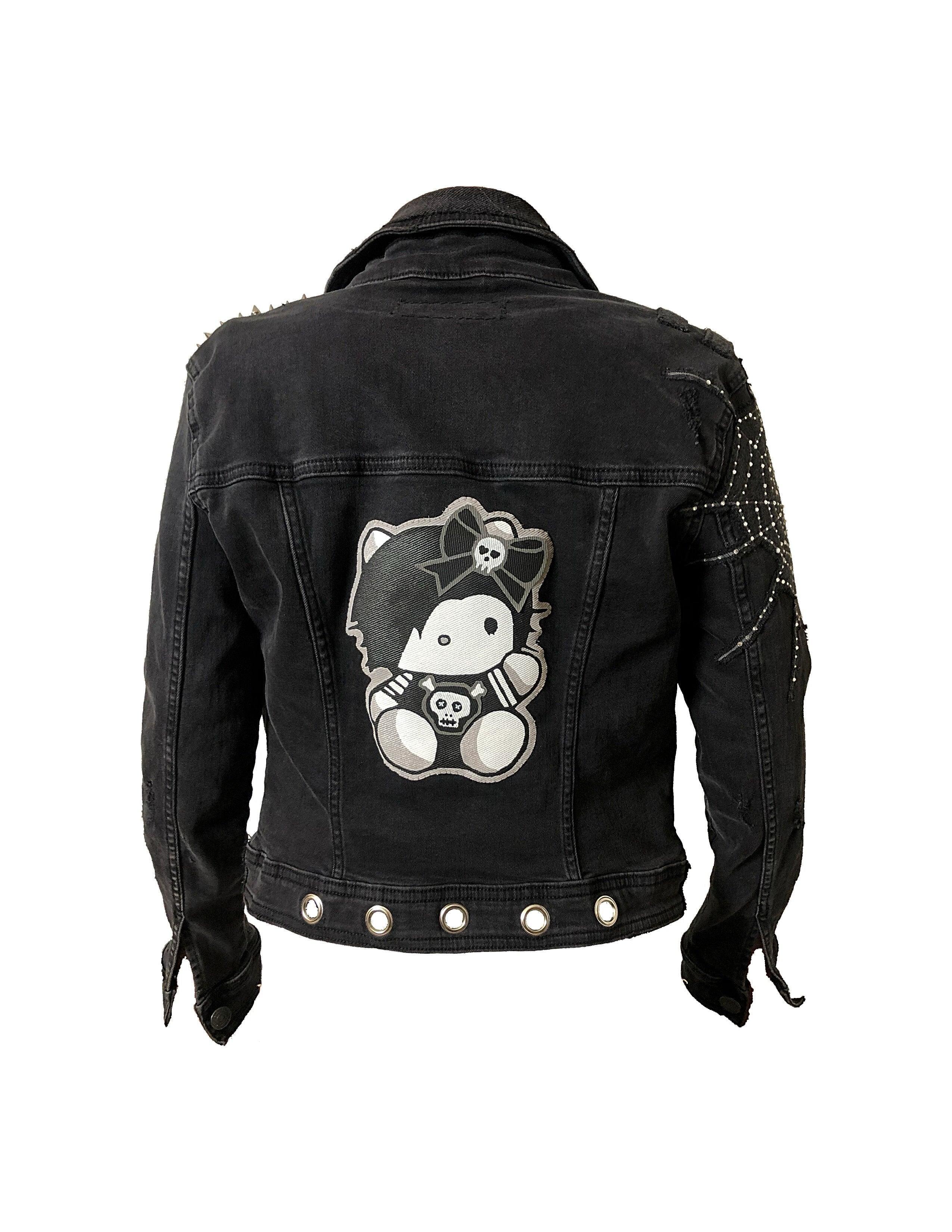 Women's Black Emo/Punk Rock/Gothic Kitty Bling Denim Jacket