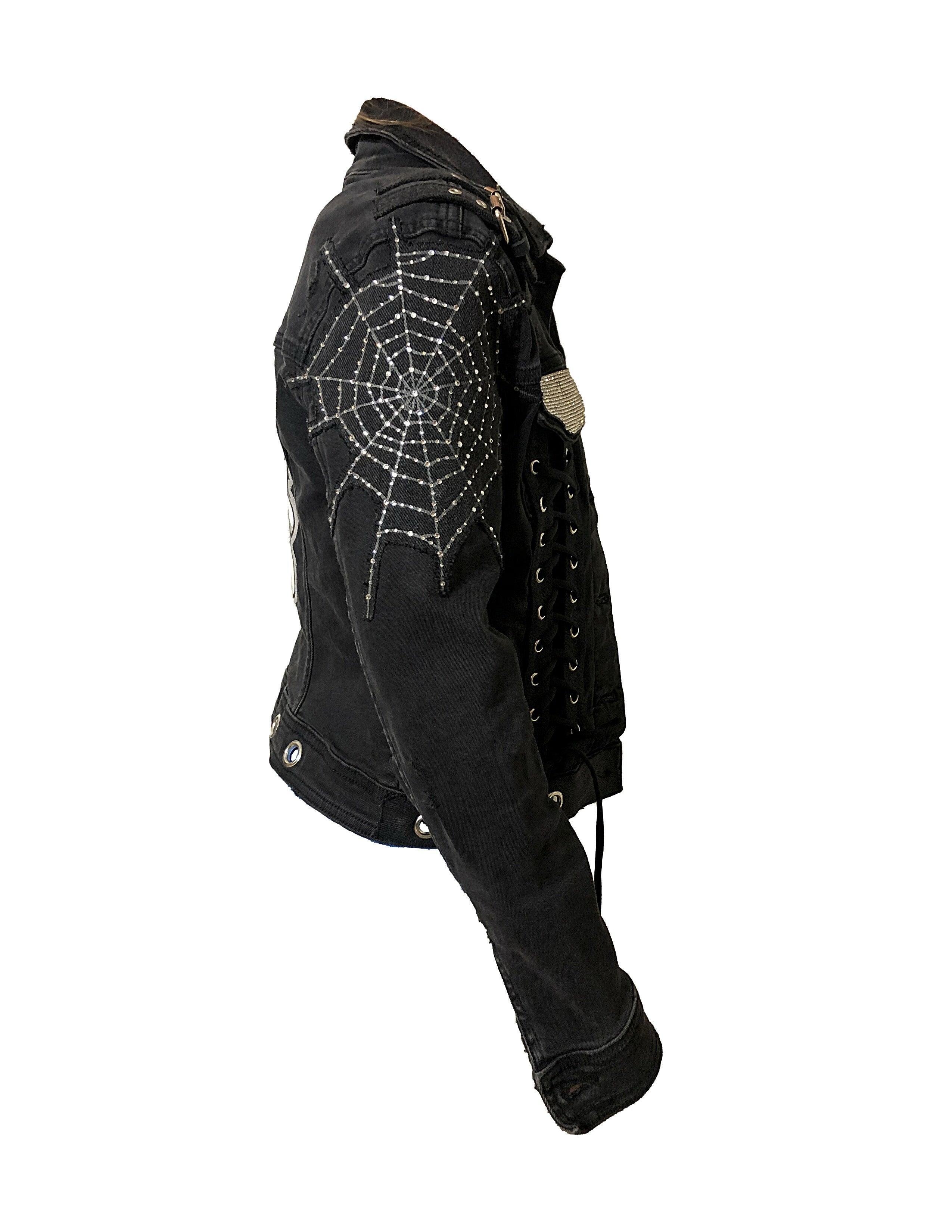 Women's Black Emo/Punk Rock/Gothic Kitty Bling Denim Jacket