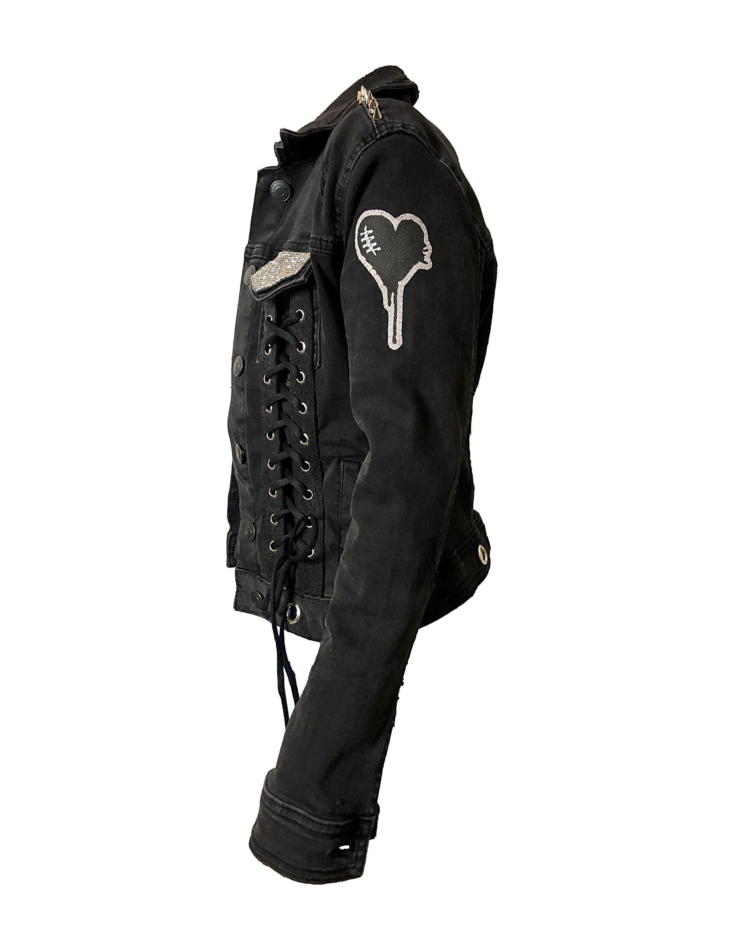 Women's Black Emo/Punk Rock/Gothic Kitty Bling Denim Jacket