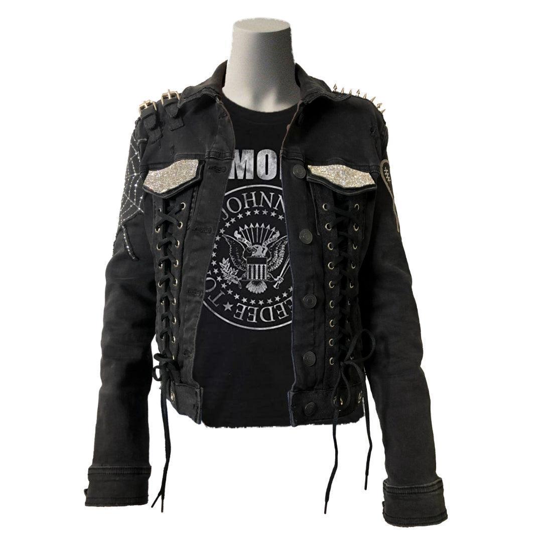 Women’s Gothic | Punk Rock | Blinged Denim Jacket boomersarepunktoo.com