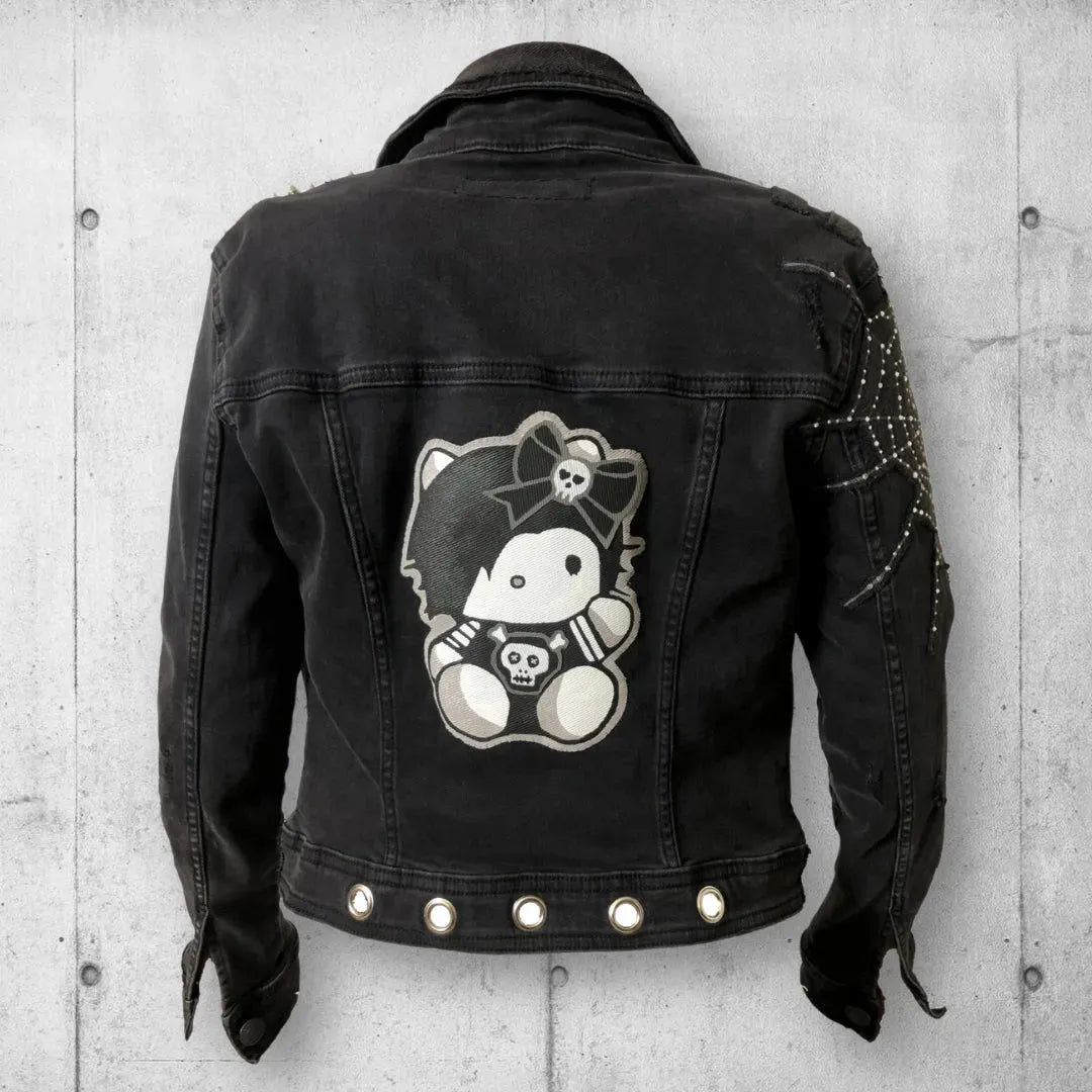 Women's Gothic Punk Rock Blinged Stretch Denim Jacket