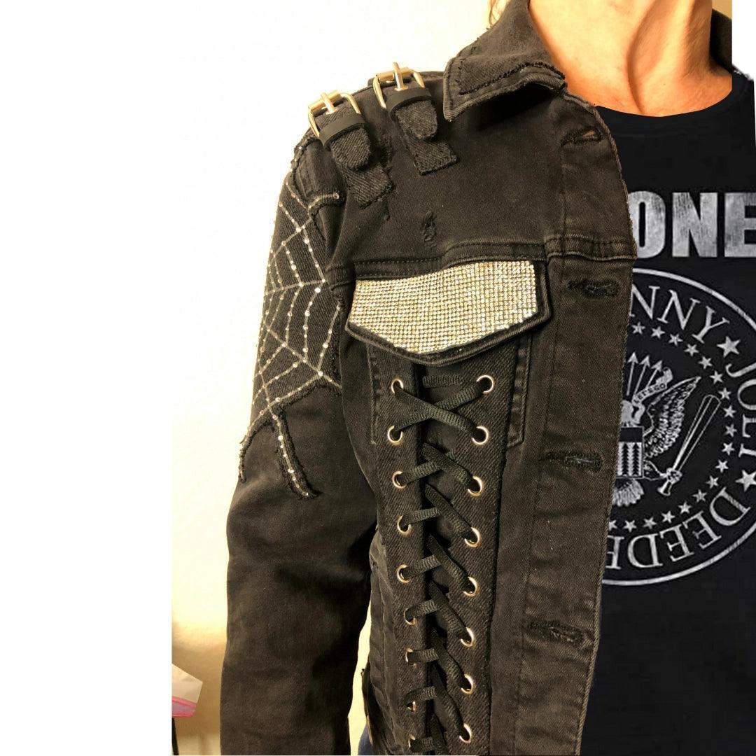 Women’s Gothic | Punk Rock | Blinged Denim Jacket boomersarepunktoo.com