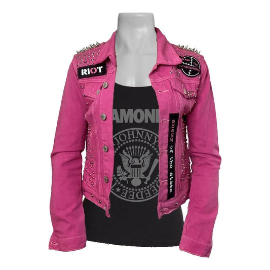 Women's Pink Enemy of the State Punk Studded Battle Jacket boomersarepunktoo.com