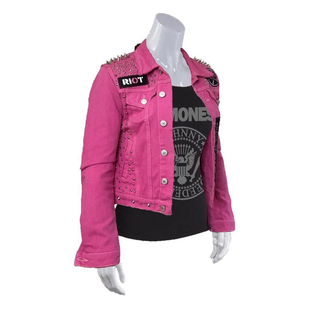 Women's Pink Enemy of the State Punk Studded Battle Jacket boomersarepunktoo.com